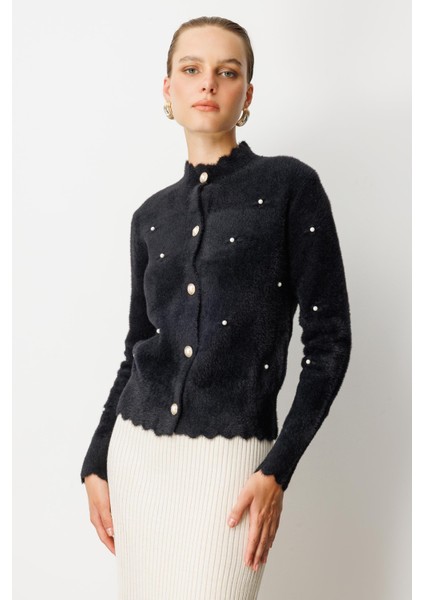 Boncuk Detaylı Triko Hırka-SİYAH indirimleri