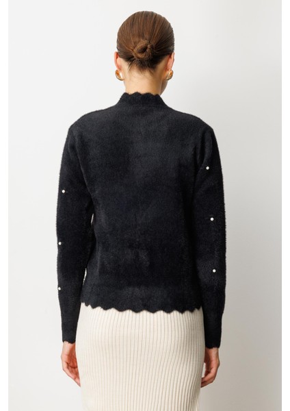 Boncuk Detaylı Triko Hırka-SİYAH