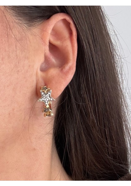 Taşlı Sıralı Yıldız Halka Küpe