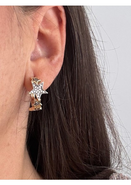 Taşlı Sıralı Yıldız Halka Küpe fiyatları