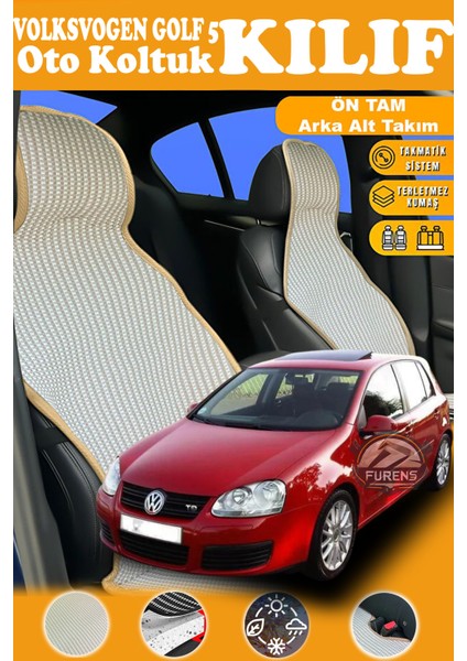 Volkswagen Golf 5 Uyumlu Bej Prestij Serisi Dokuma Kumaş Oto Koltuk Kılıfı Ön Tam Arka Alt