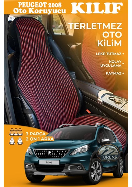 Peugeot 2008 Uyumlu Kırmızı Prestij Serisi Dokuma Kumaş Oto Koltuk Kılıfı Ön Tam Arka Alt
