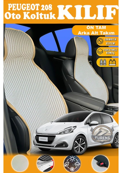 Peugeot 208 Uyumlu Bej Prestij Serisi Dokuma Kumaş Oto Koltuk Kılıfı Ön Tam Arka Alt