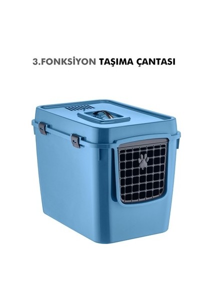 Maskot Üstten Kapaklı Kapalı Kedi Tuvaleti Mavi