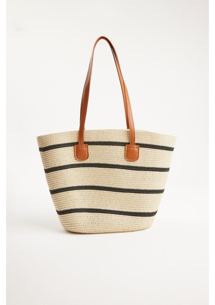 Çizgi Detaylı Içi Geniş Omuz Çantası