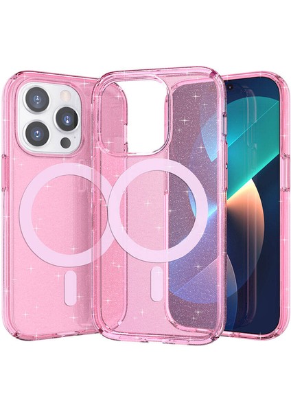 Apple iPhone 14 Pro Max Kılıf M-Safe Şarj Özellikli Parlayan Simli Saydam Renkli Zore Allstar Kapak fiyatları