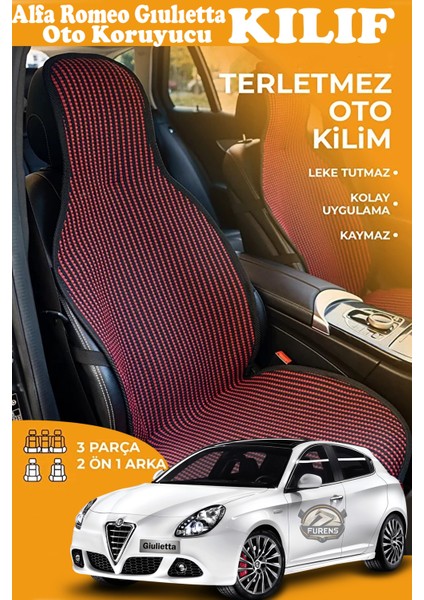 Alfa Romeo Giulietta Uyumlu Kırmızı Prestij Serisi Dokuma Kumaş Oto Koltuk Kılıfı Ön Tam Arka Alt