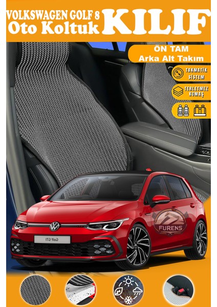 Volkswagen Golf 8 Uyumlu Siyah Prestij Serisi Dokuma Kumaş Oto Koltuk Kılıfı Ön Tam Arka Alt