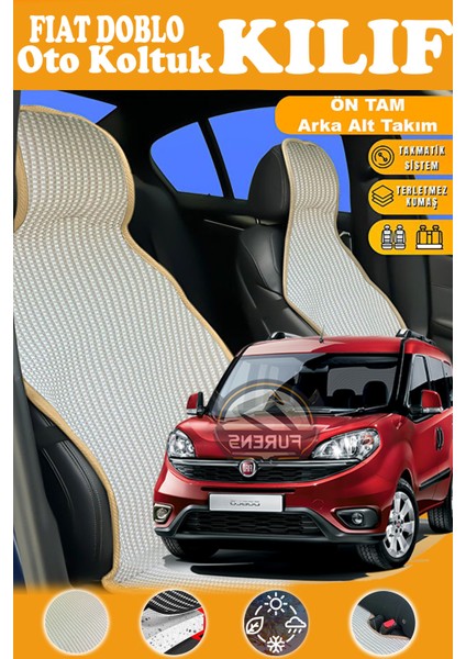 Fiat Doblo Uyumlu Bej Prestij Serisi Dokuma Kumaş Oto Koltuk Kılıfı Ön Tam Arka Alt