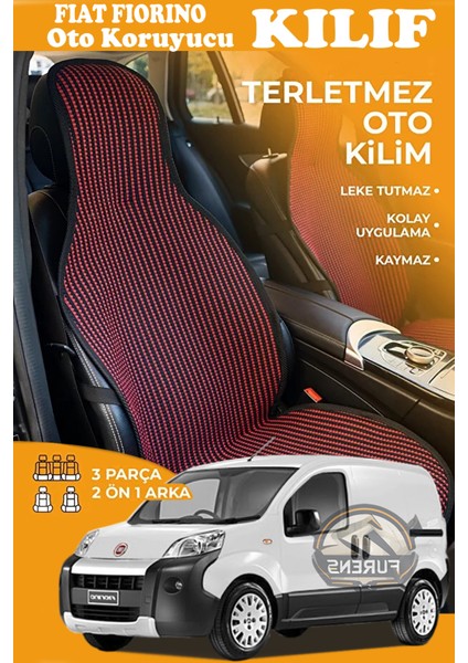 Fiat Fiorino Uyumlu Kırmızı Prestij Serisi Dokuma Kumaş Oto Koltuk Kılıfı Ön Tam Arka Alt
