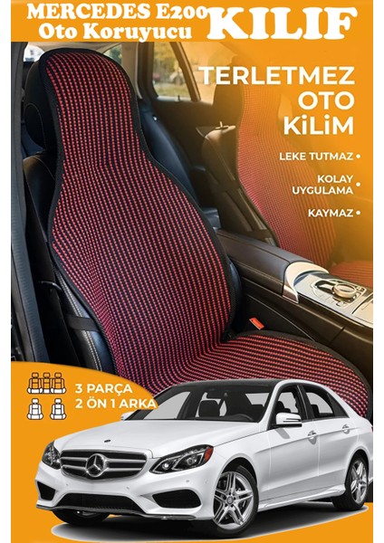 Mercedes E200 Uyumlu Kırmızı Prestij Serisi Dokuma Kumaş Oto Koltuk Kılıfı Ön Tam Arka Alt