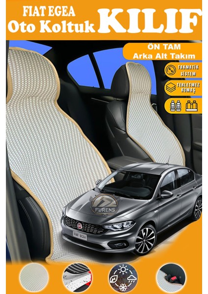 Fiat Egea Uyumlu Bej Prestij Serisi Dokuma Kumaş Oto Koltuk Kılıfı Ön Tam Arka Alt