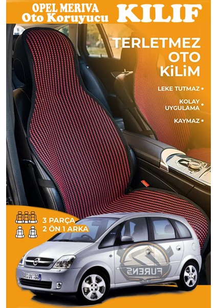 Opel Meriva Uyumlu Kırmızı Prestij Serisi Dokuma Kumaş Oto Koltuk Kılıfı Ön Tam Arka Alt