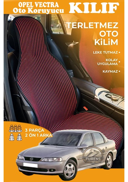 Opel Vectra Uyumlu Kırmızı Prestij Serisi Dokuma Kumaş Oto Koltuk Kılıfı Ön Tam Arka Alt