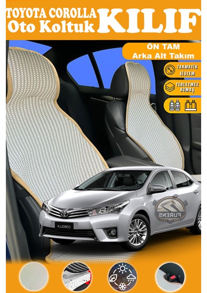 Toyota Corolla Uyumlu Bej Prestij Serisi Dokuma Kumaş Oto Koltuk Kılıfı Ön Tam Arka Alt
