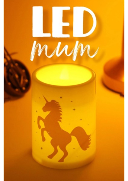 Unicorn LED Mum Bardak Tipi Pilli Dumansız Alevli Dekoratif Yapay Mum Işıldak Dekor Lambası 10 cm