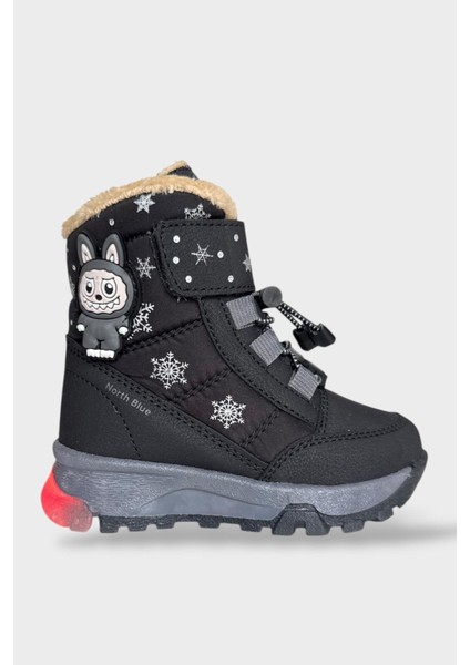 Içi Kürklü Suya Dayanıklı Soğuk Geçirmez Bebe Çocuk Bot Siyah - Füme