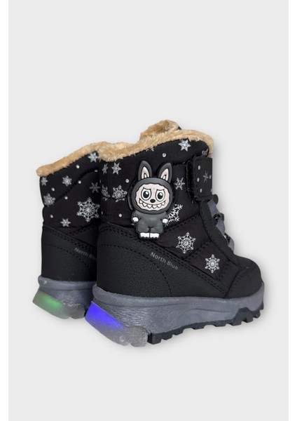 Içi Kürklü Suya Dayanıklı Soğuk Geçirmez Bebe Çocuk Bot Siyah - Füme