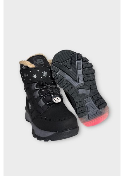 Içi Kürklü Suya Dayanıklı Soğuk Geçirmez Bebe Çocuk Bot Siyah - Füme