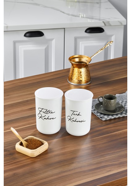 2'li Plastik Vakum Kapaklı Transfer Etiketli Türk Kahvesi/filtre Kahve Akrilik Kavanoz 900ML