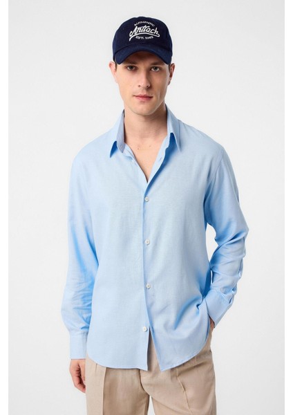 Mavi Relax Fit Keten Karışımlı Erkek Gömlek