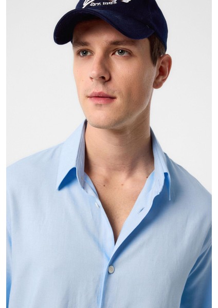 Mavi Relax Fit Keten Karışımlı Erkek Gömlek fırsatları