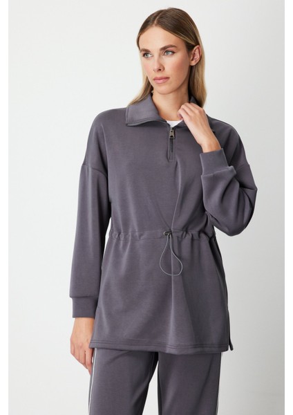 Kadın Yakası Fermuarlı Sweat 66312 Antrasit