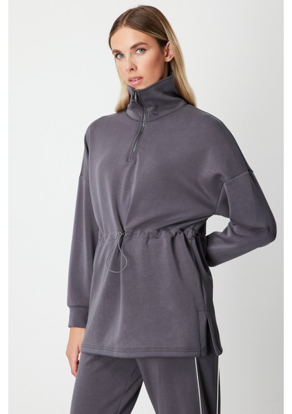 Kadın Yakası Fermuarlı Sweat 66312 Antrasit fiyatları