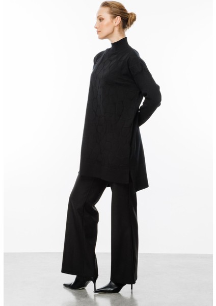 Mozaik Desen Yarım Balıkçı Tunik-SİYAH