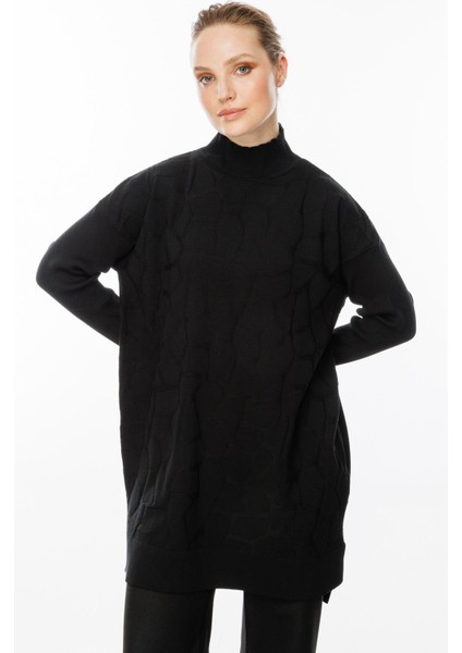 Mozaik Desen Yarım Balıkçı Tunik-SİYAH indirimleri