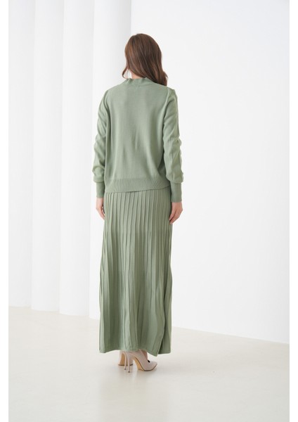 Kadın Pileli Etek Kazağı V Tasarım Tesettüre Uygun Örgü Triko Etek Kazak Takım modelleri