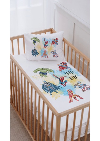 %100 Pamuk Anne Yanı Beşik Nevresim Takımı (60X100) Süper Kahramanlar