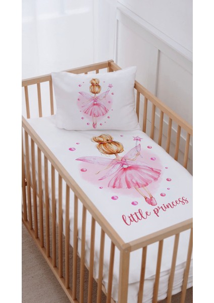 %100 Pamuk Anne Yanı Beşik Nevresim Takımı (60X100) Pembeli Balerin