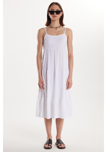 Kadın Slim Fit Dar Kesim Ince Askılı U Yaka Midi Beyaz Elbise fırsatları