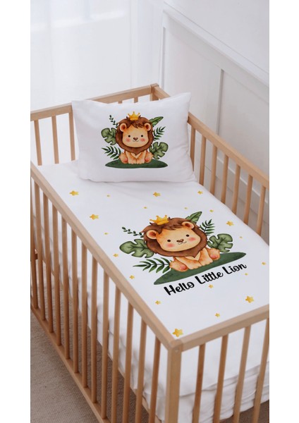 %100 Pamuk Anne Yanı Beşik Nevresim Takımı (60X100) Küçük Aslan