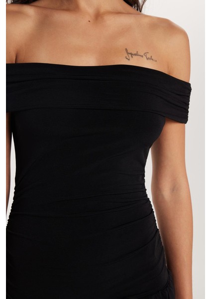 Kadın Slim Fit Dar Kesim Straplez Siyah Midi Elbise modelleri