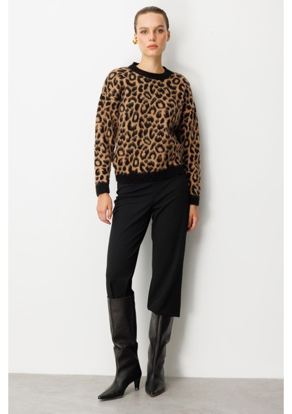 Leopar Desenli Triko Kazak-SİYAH