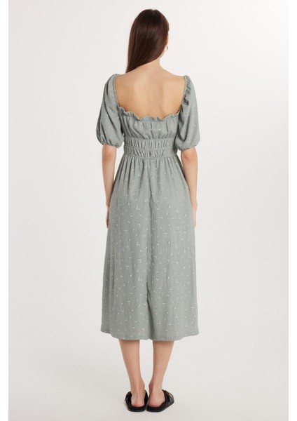 Kadın Slim Fit Dar Kesim Kısa Kollu Beli Büzgülü Kare Yaka Elbise indirimleri