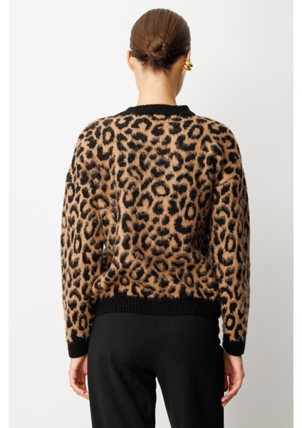 Leopar Desenli Triko Kazak-SİYAH