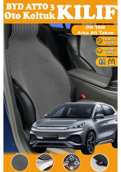 Byd Atto 3 Uyumlu Siyah Prestij Serisi Dokuma Kumaş Oto Koltuk Kılıfı Ön Tam Arka Alt