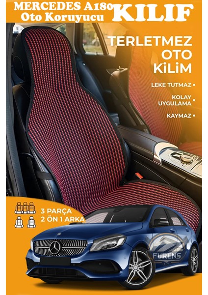 Mercedes A180 Uyumlu Kırmızı Prestij Serisi Dokuma Kumaş Oto Koltuk Kılıfı Ön Tam Arka Alt