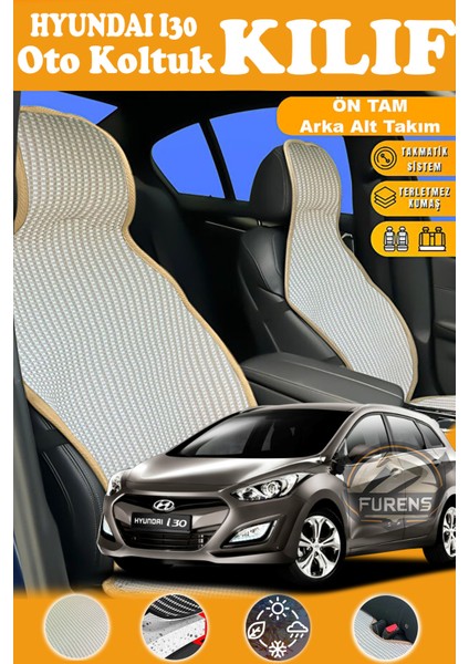 Hyundai I30 Uyumlu Bej Prestij Serisi Dokuma Kumaş Oto Koltuk Kılıfı Ön Tam Arka Alt