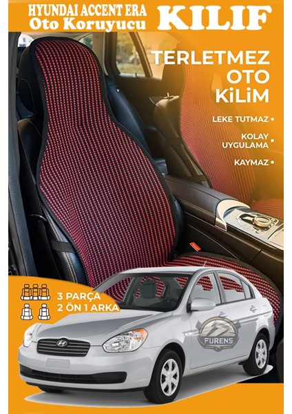 Hyundai Accent Era Uyumlu Kırmızı Prestij Serisi Dokuma Kumaş Oto Koltuk Kılıfı Ön Tam Arka Alt