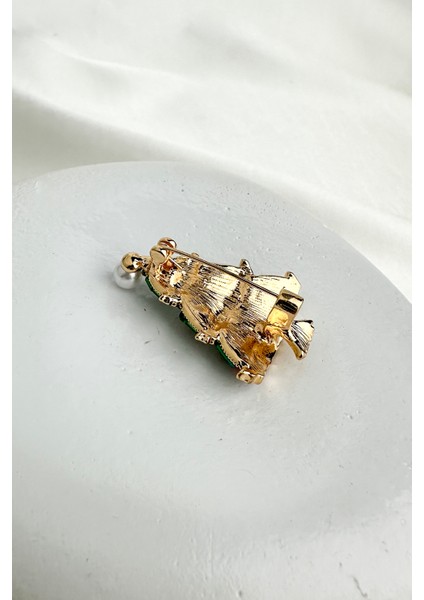 Yılbaşı Özel Incili Çubuk Boncuk Detay Yeşil Çam Ağacı Broş (4cm) fiyatları