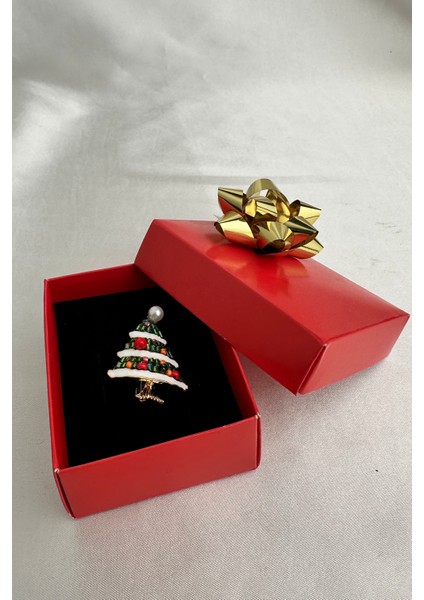 Yılbaşı Özel Incili Çubuk Boncuk Detay Yeşil Çam Ağacı Broş (4cm) fırsatları