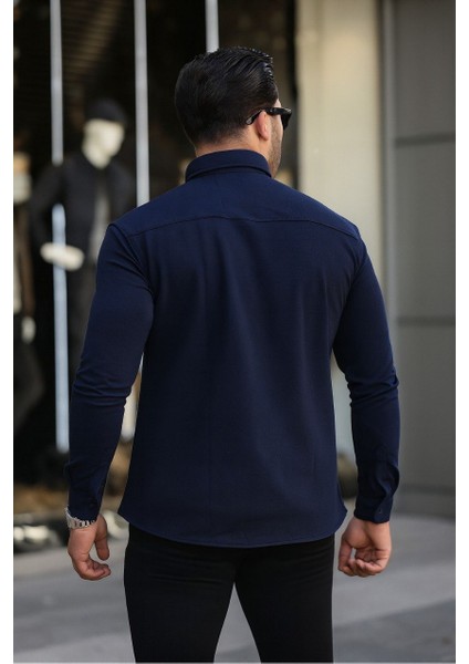 Erkek Çıtçıtlı Cepli Uzun Kollu Kışlık Lacivert Gömlek fırsatları