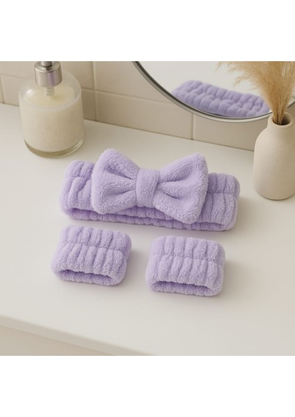 Mikrofiber Welsoft Saç Bandı ve Bileklik Seti – Makyaj & Yüz Yıkama Için