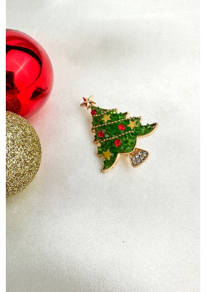 Yılbaşı Özel Yıldız Figürlü Taşlı Yeşil Çam Ağacı Broş (4cm) indirimleri
