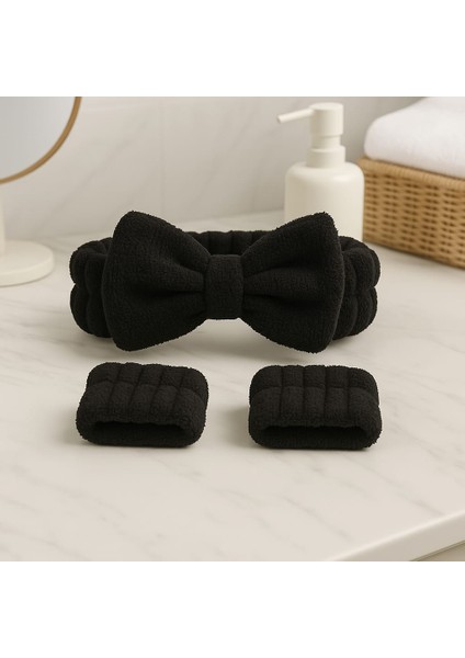 Mikrofiber Welsoft Saç Bandı ve Bileklik Seti – Makyaj & Yüz Yıkama Için