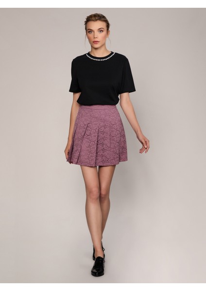 Dantel Görünümlü Mini Etek Gülkurusu K1915037_052